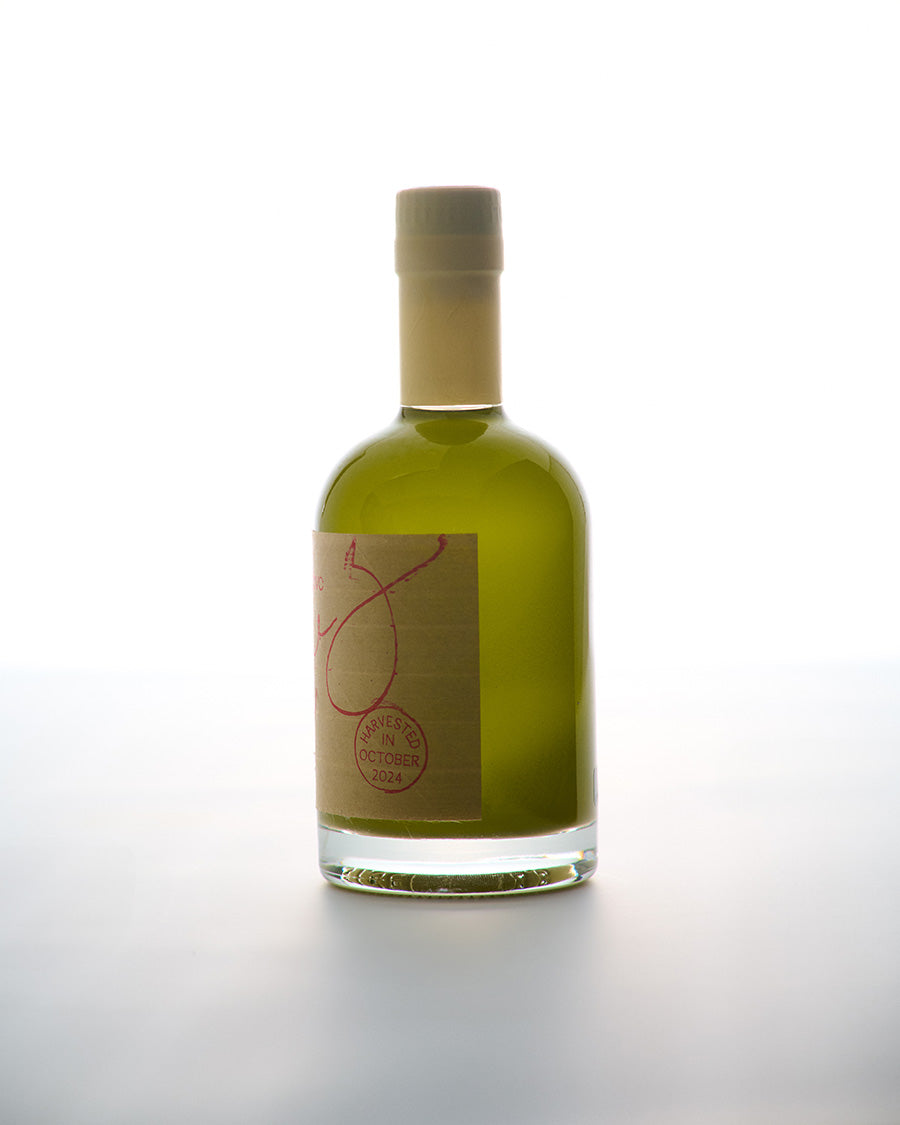 Bottle of Olio Nuovo, side view